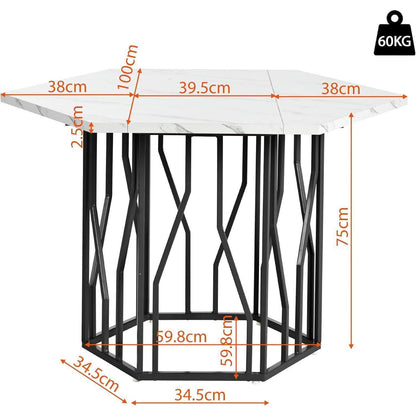 Sechseckiger Esstisch Set Grün Schwarz – 5-teilig, 115x100cm