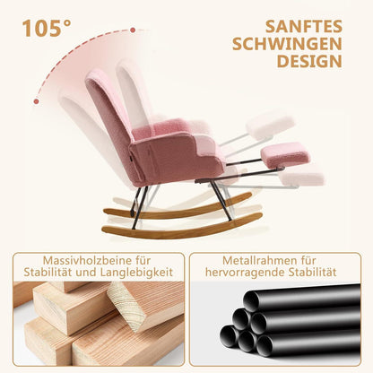 Schaukelstuhl mit Fußstütze – Rosa Relaxsessel mit Holzkufen