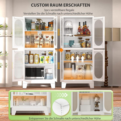 Metallküche Speisekammer Schrank mit Acrylglas & Regalen (Weiß)