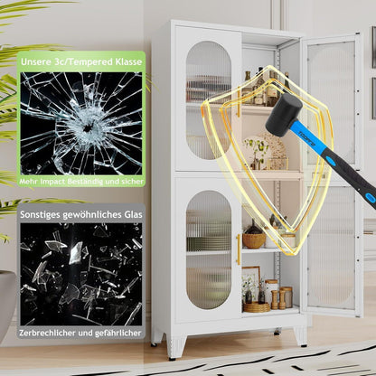 Metallküche Speisekammer Schrank mit Acrylglas & Regalen (Weiß)