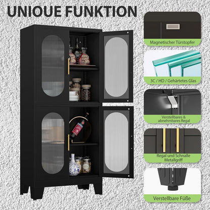 Metallküche Speisekammer Schrank mit Acrylglas & Regalen (Schwarz)