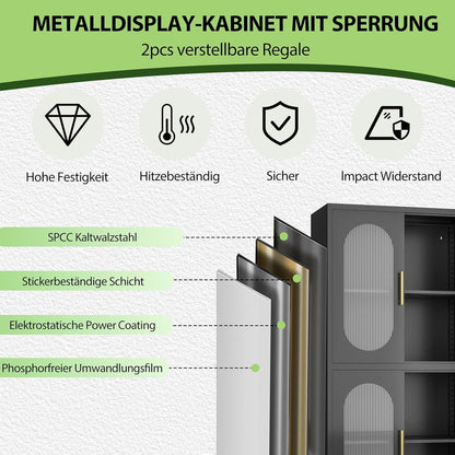 Metallküche Speisekammer Schrank mit Acrylglas & Regalen (Schwarz)