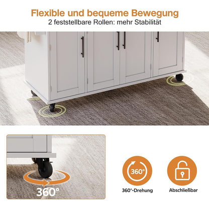 Bewegliche Kücheninsel mit Klappplatte & Schubladen Weiß