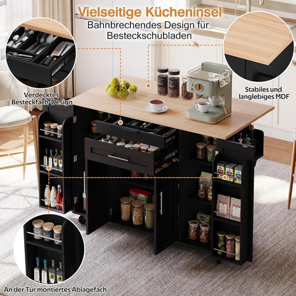 Beweglicher Küchenwagen mit Klappplatte & Schubladen