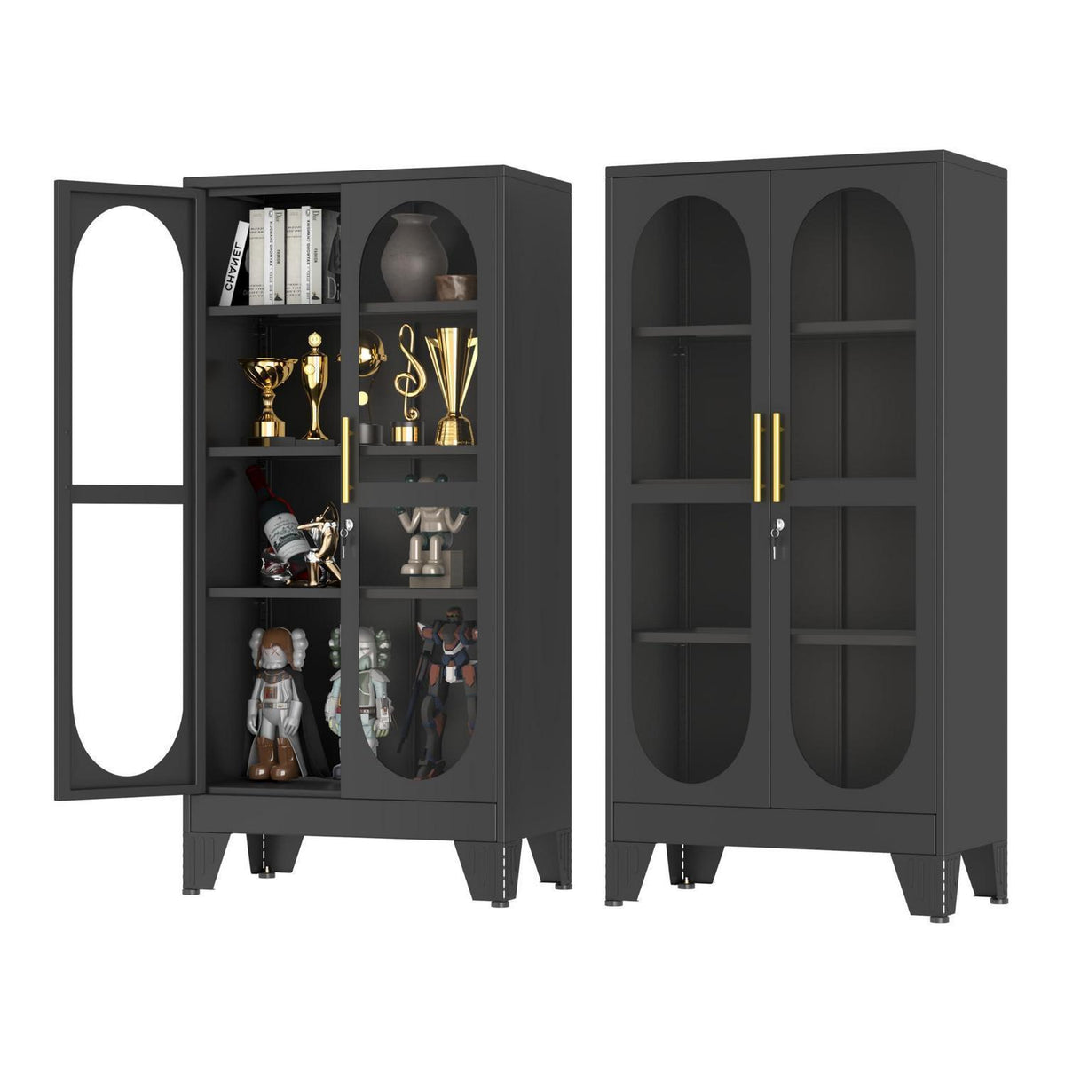 Schließbarer Vitrinen-Schrank 155cm – Glastür & 3 Regale