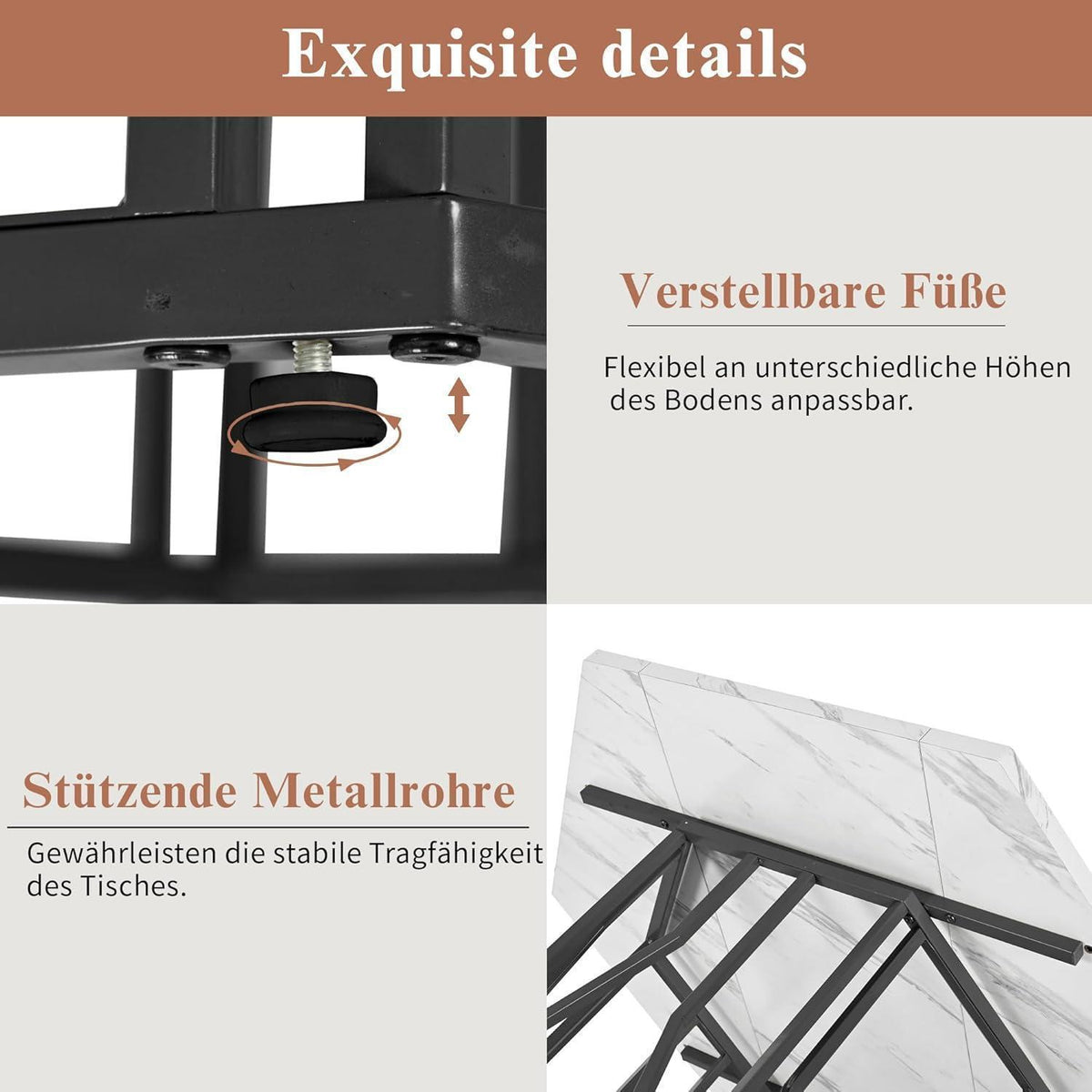 Moderner sechseckiger Esstisch mit Marmoroptik & Astgestell