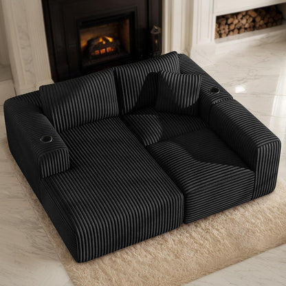 Modulares Cord Sofa mit Memory-Schaum & Getränkehalter – Ausziehbar