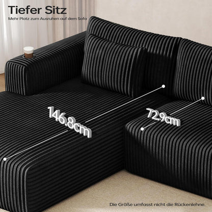 Modulares Cord Sofa mit Memory-Schaum & Getränkehalter – Ausziehbar