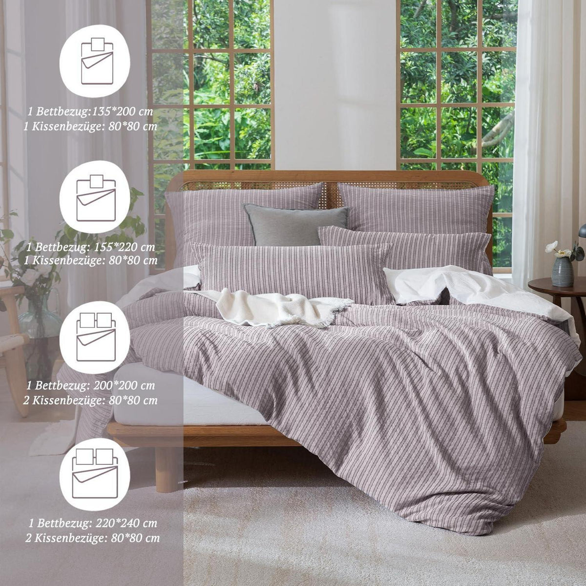Bettwäsche-Set 135x200 Baumwolle Violett 4tlg. Jacquard & Stone Washed