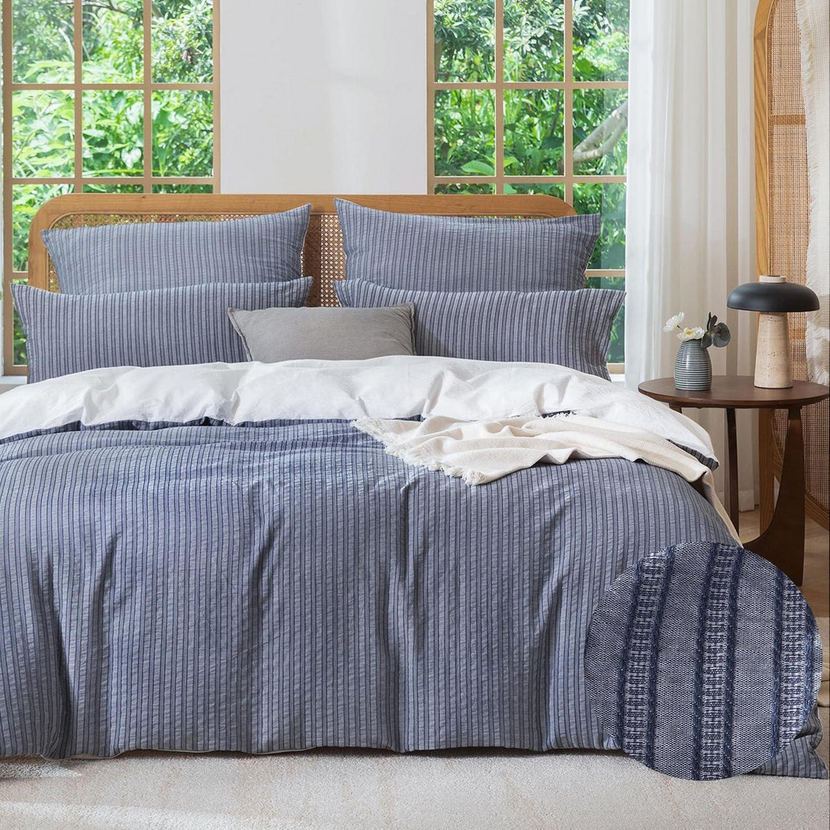 Bettwäsche-Set 135x200 Baumwolle Marineblau 4tlg. Jacquard & Stone Wash