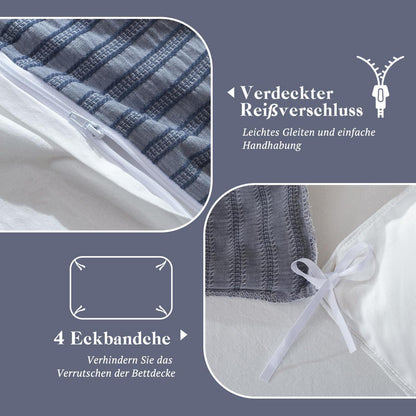Bettwäsche-Set 135x200 Baumwolle Marineblau 4tlg. Jacquard & Stone Wash
