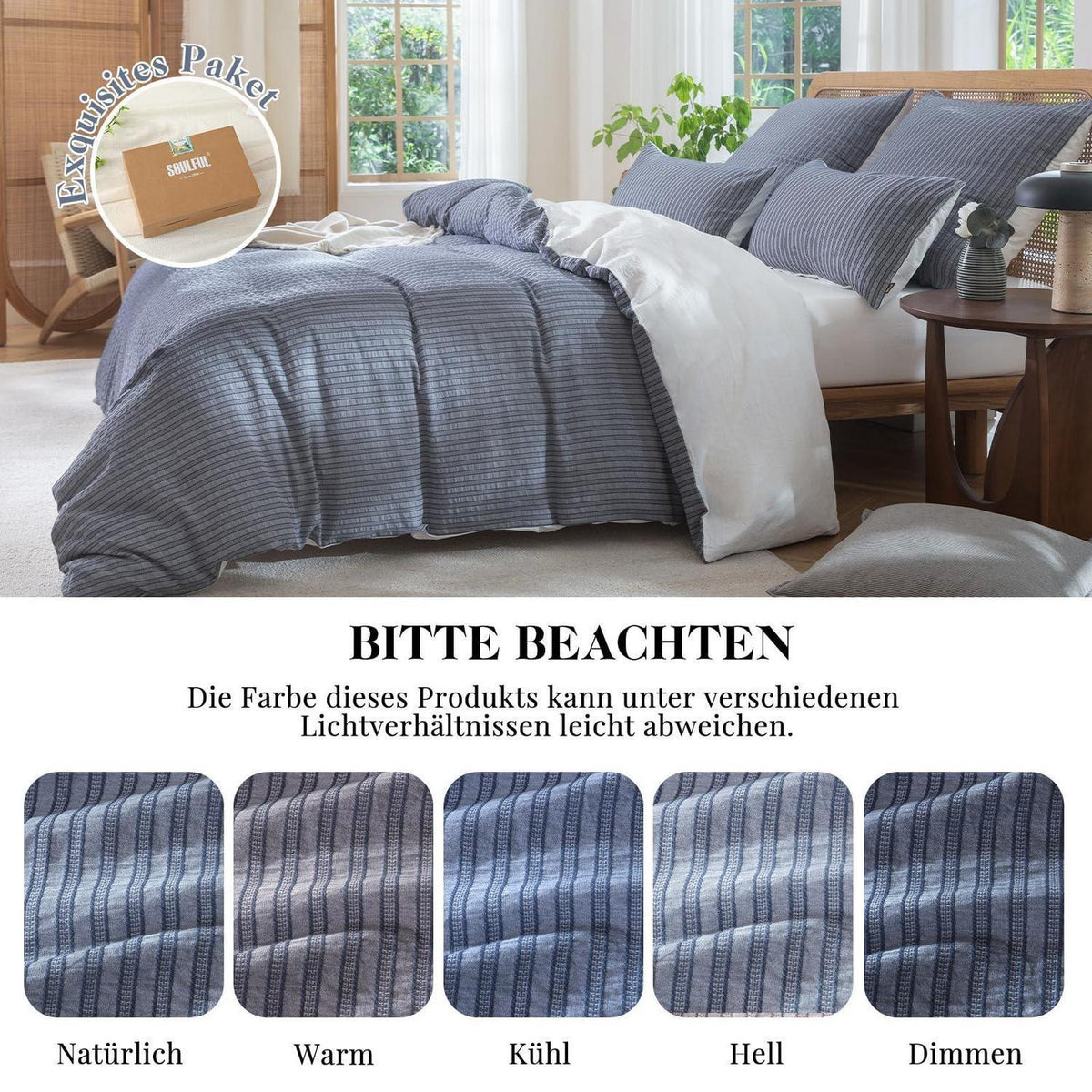 Bettwäsche-Set 135x200 Baumwolle Marineblau 4tlg. Jacquard & Stone Wash