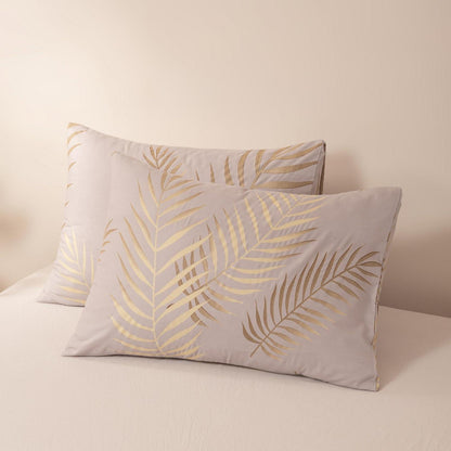 Mikrofaser Bettwäsche-Set 135x200 cm Beige Blätter-Beige 4tlg.