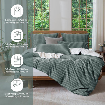 Bettwäsche-Set 135x200 Dunkelgrün, 4tlg. Baumwolle Jacquard