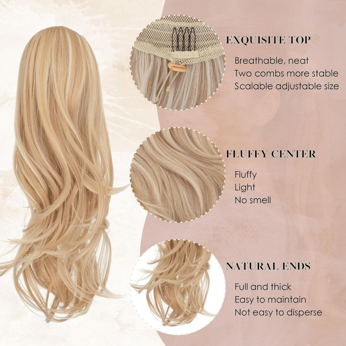 Welliges Pferdeschwanz-Haarteil Aschblond, 56 cm