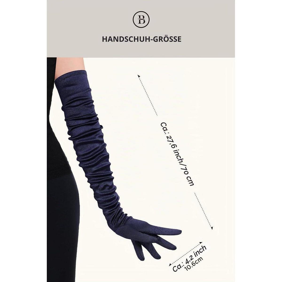Lange Satinhandschuhe Damen Marineblau 70cm