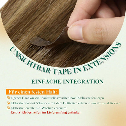 Echthaar Tape Extensions Braun Ombre 55cm – Natürliche Verlängerung