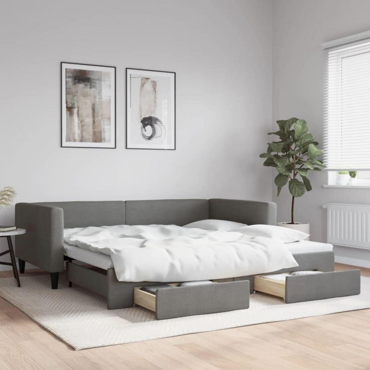 Tagesbett ausziehbar mit Schubladen & Schlaffunktion – Dunkelgrau 100x200 cm