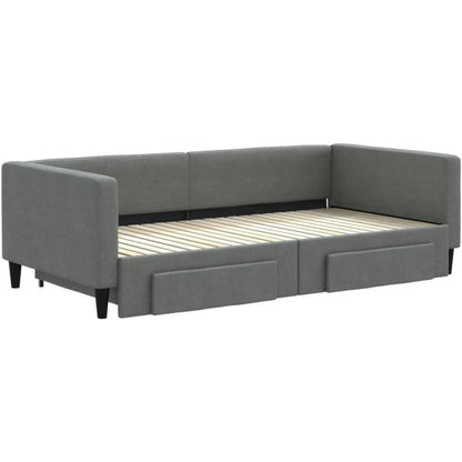 Tagesbett ausziehbar mit Schubladen & Schlaffunktion – Dunkelgrau 100x200 cm