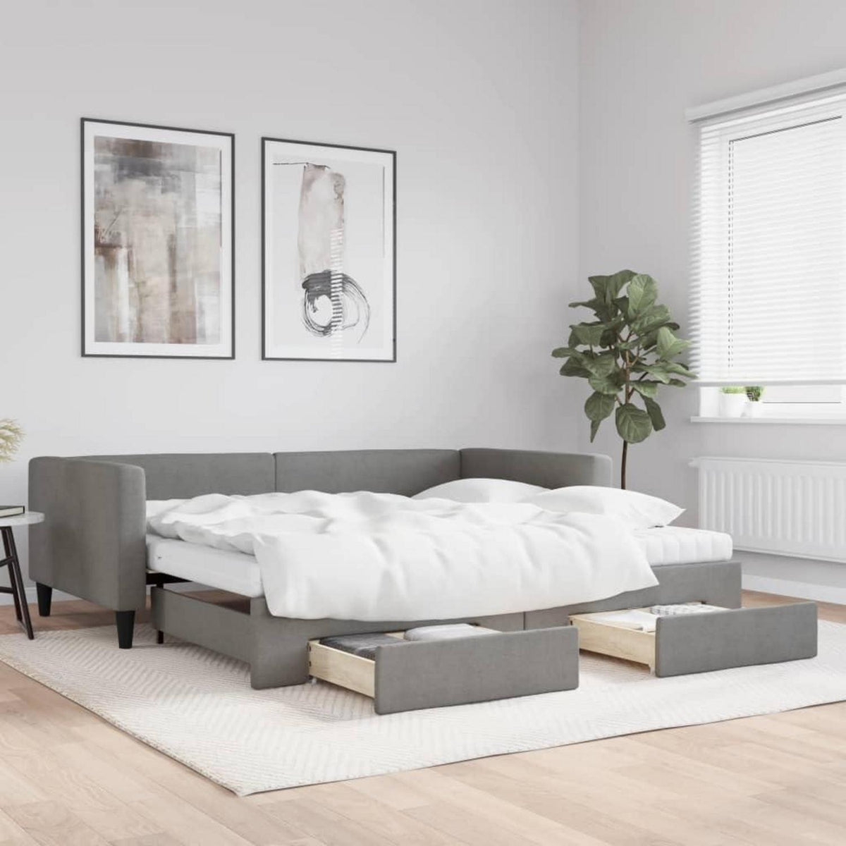 2-Sitzer Schlafsofa mit Bettkasten & Schublade, Dunkelgrau