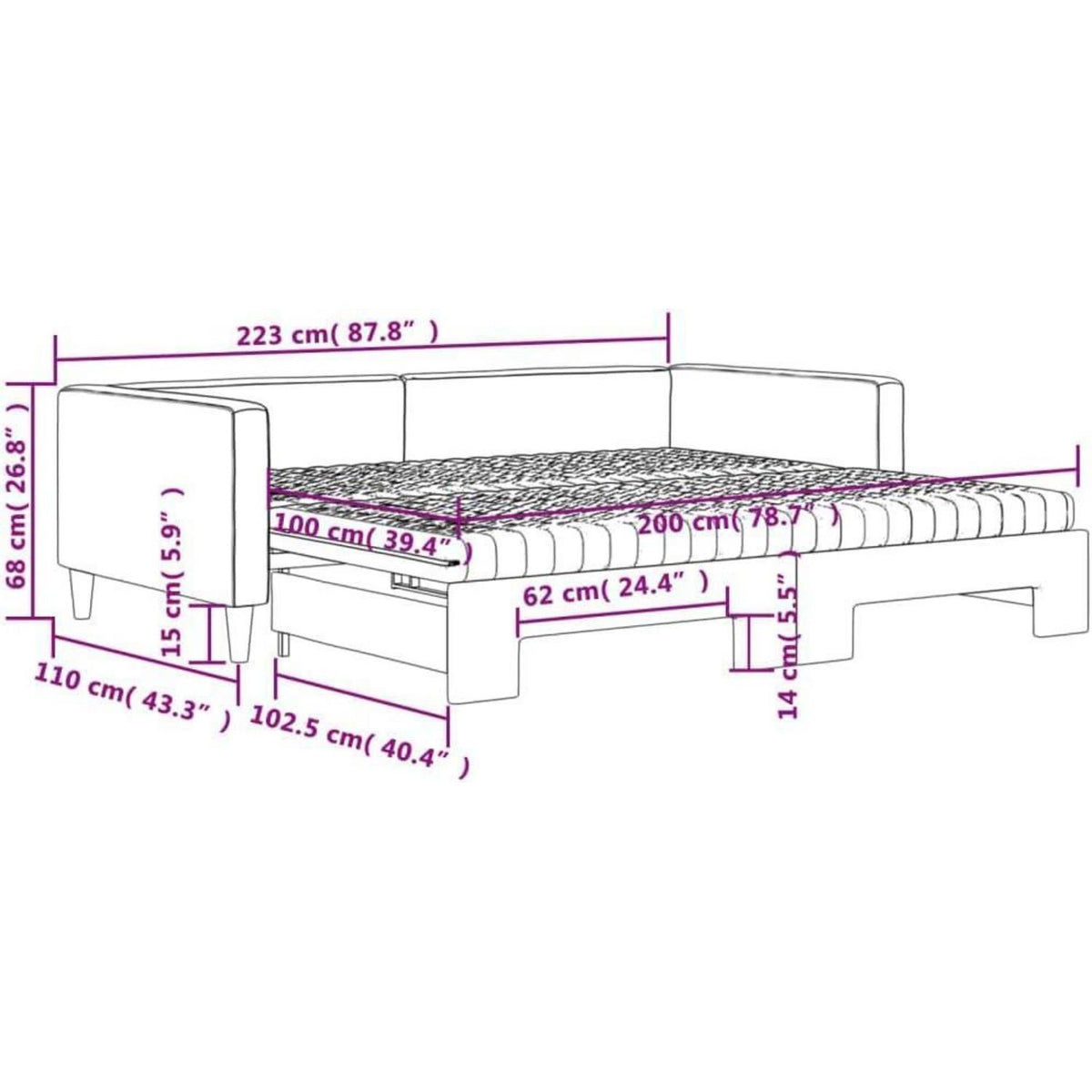 2-Sitzer Schlafsofa mit Bettkasten & Matratze – 100x200 cm