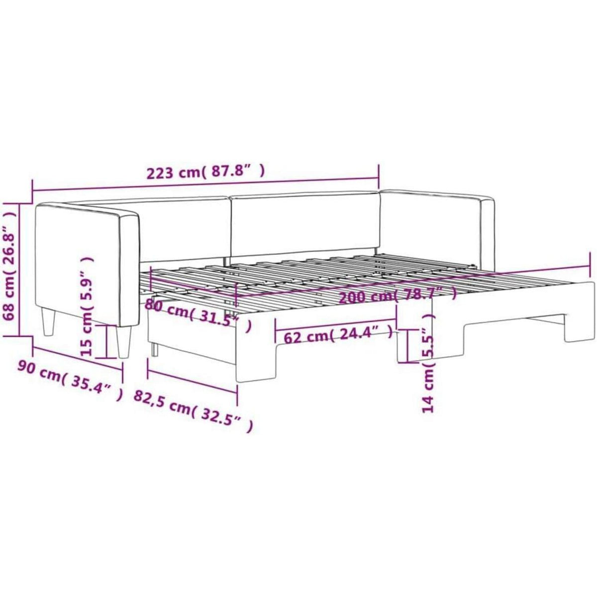 Ausziehbett 2-Sitzer Sofabett mit Bettkasten & Stauraum
