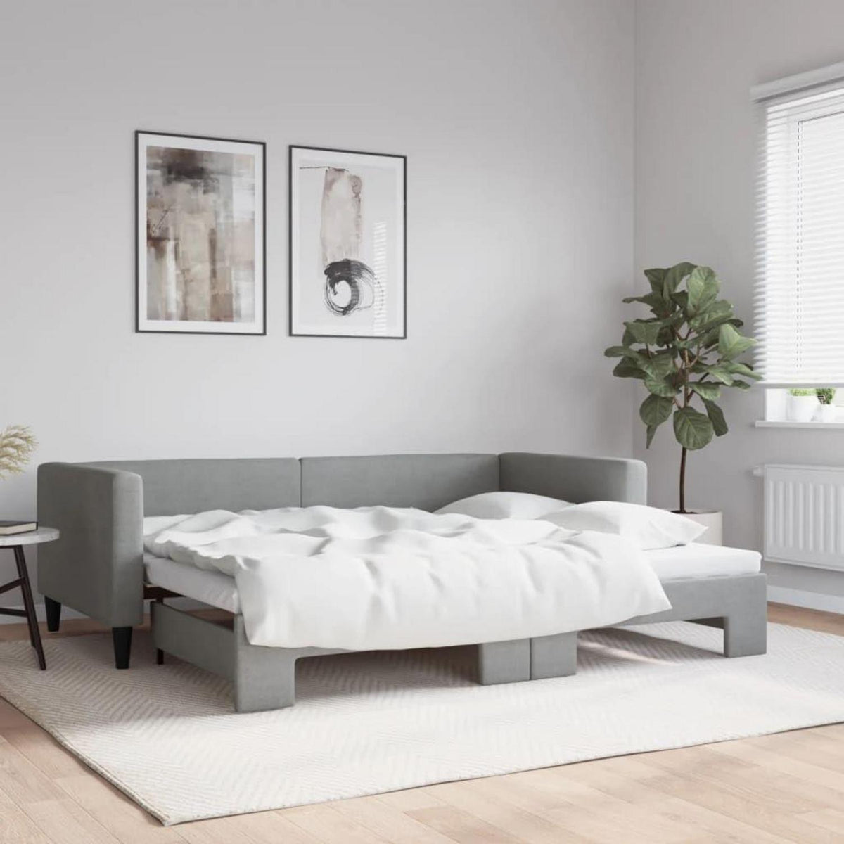 Schlafsofa 2-Sitzer, Ausziehbett mit Bettkasten, Hellgrau