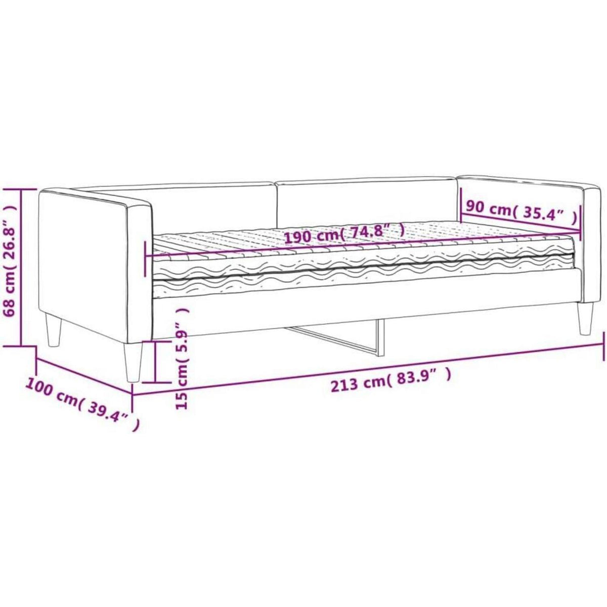 Schlafsofa 2-Sitzer mit Matratze – Schwarz 90x190 cm
