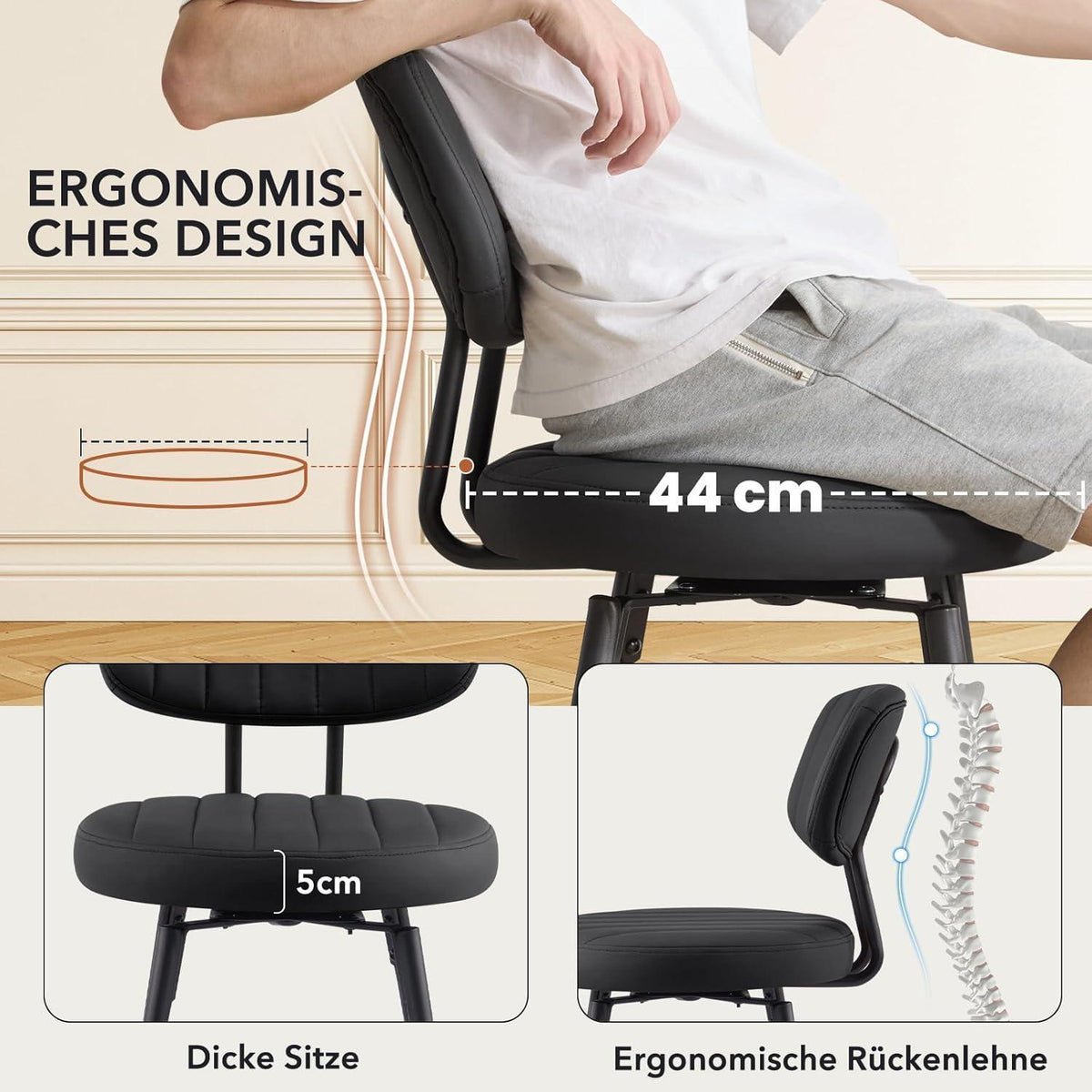 Barhocker Set 4er –, 66cm Sitzhöhe, Schwarz in Lederoptik