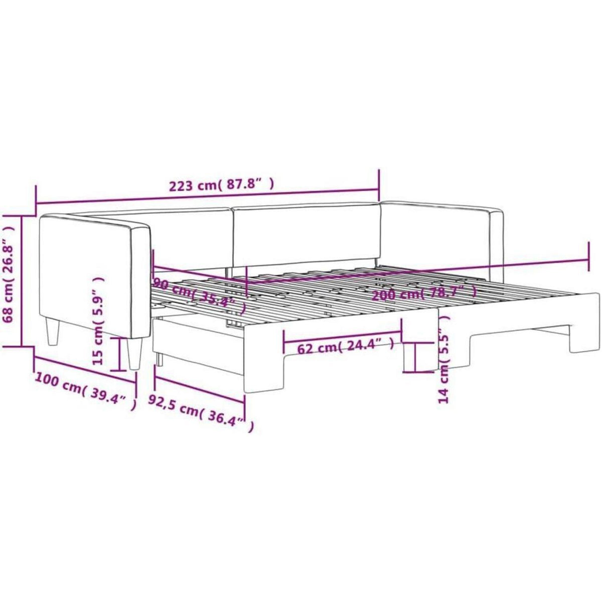 2-Sitzer Schlafsofa mit Bettkasten & Stauraum, 90x200 cm