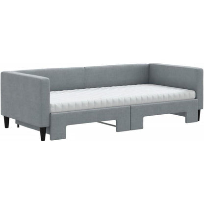 Schlafsofa 2-Sitzer mit Bettkasten & Matratze – Hellgrau 90x200 cm