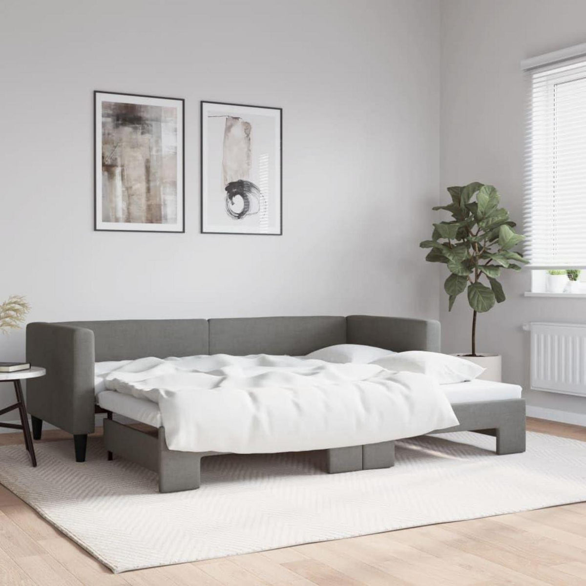 Schlafsofa 2-Sitzer Dunkelgrau – Ausziehbar mit Bettkasten