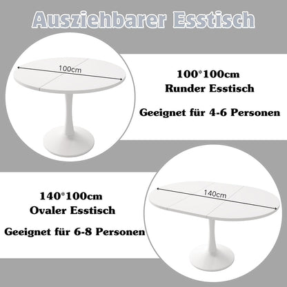 Runder Esstisch Ausziehbar Weiß – 100/140 cm | Modern & Vielseitig