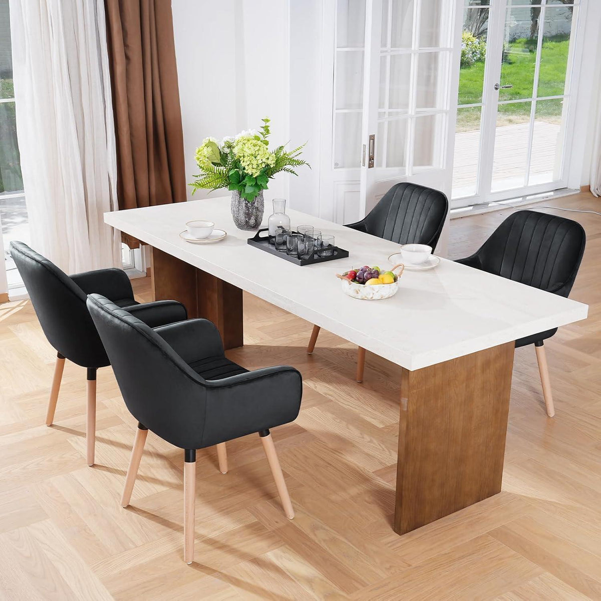 Esszimmerstühle 6er Set, 360° Drehbar, Schwarz Samt