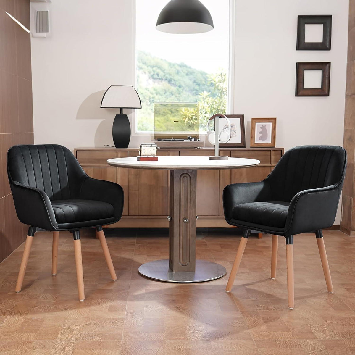 Esszimmerstühle 6er Set, 360° Drehbar, Schwarz Samt