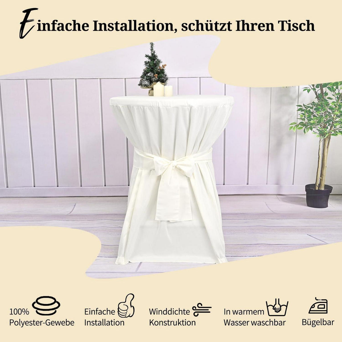 Stehtischhüllen Elfenbein – 10er Set für Tische Ø80-85cm
