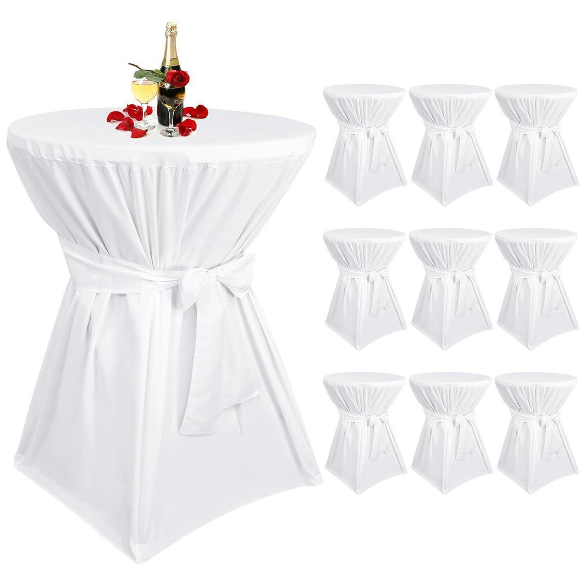 10 Stehtischhüllen Weiß – Ø80cm, Polyester mit Fußtaschen