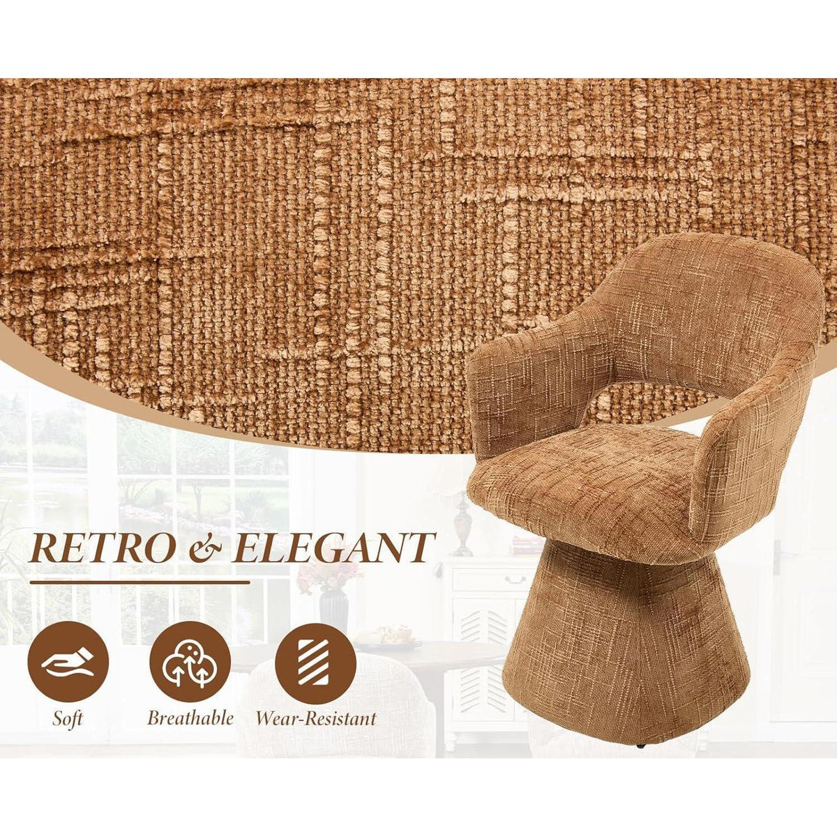Drehbare Esszimmerstühle 2er Set, gepolstert, Hellbraun
