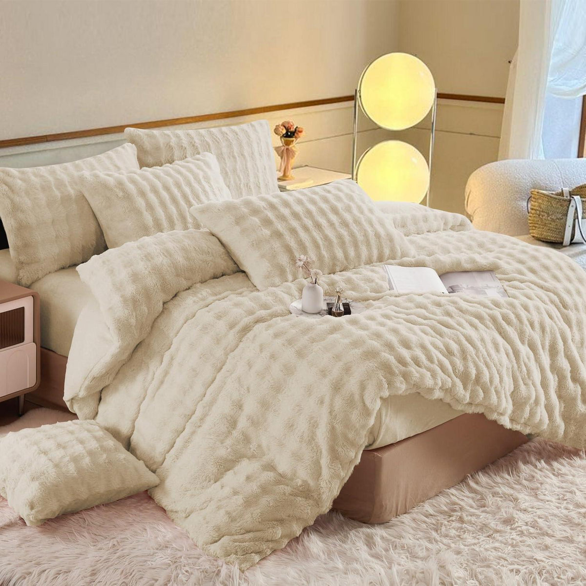 Plüsch Bettwäsche Set 155x220 - Warm & Flauschig Beige