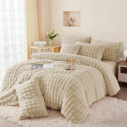Plüsch Bettwäsche Set 155x220 - Warm & Flauschig Beige