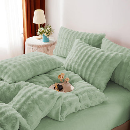 Plüsch Bettwäsche Set 200x200 Salbeigrün - Warm & Flauschig