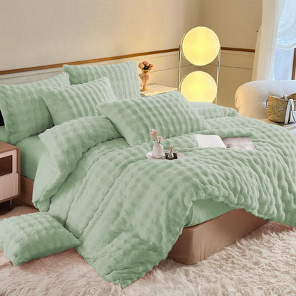 Plüsch Bettwäsche Set 200x220 Salbeigrün, Winterwarm & Flauschig