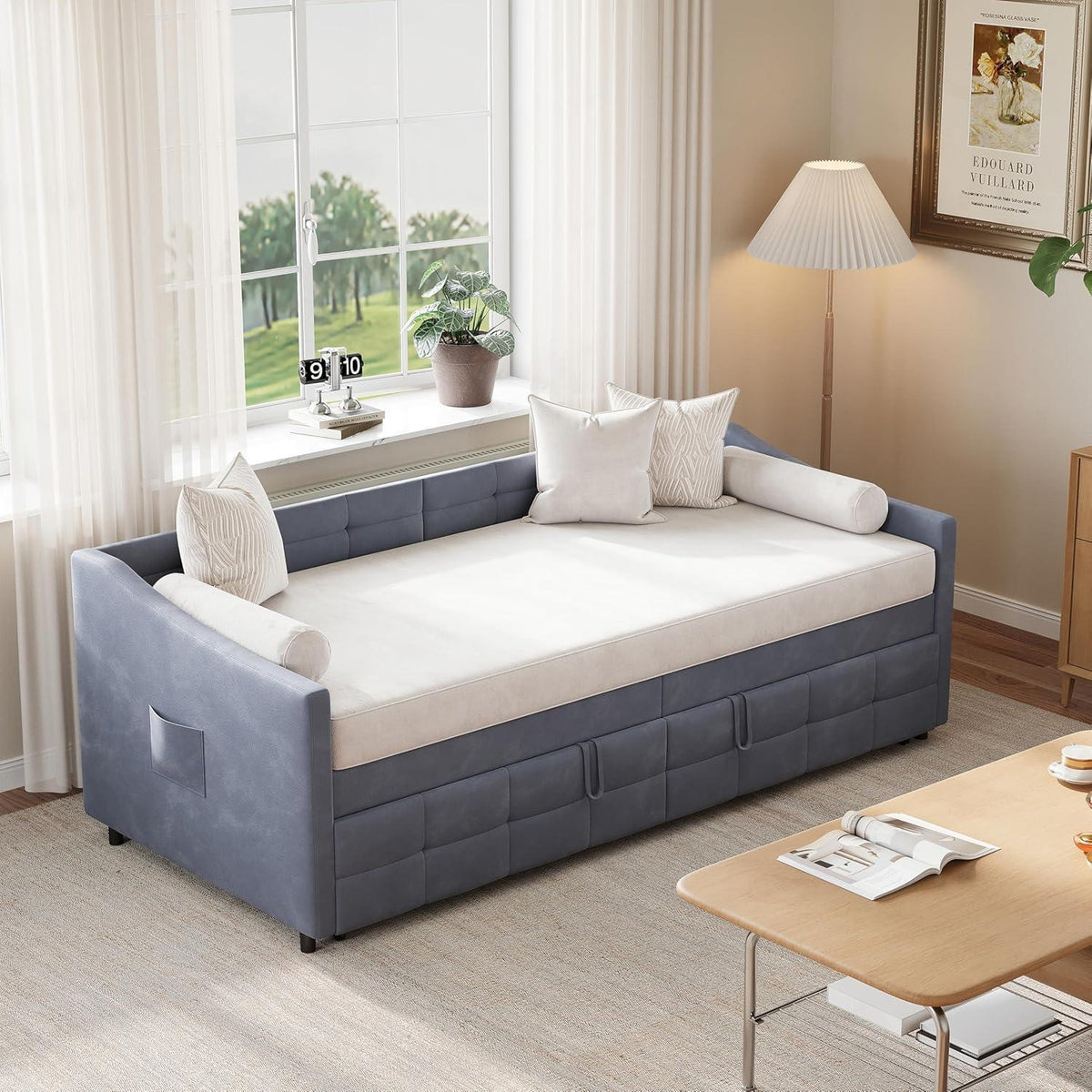 Ausziehbett 180x200 cm – Schlafcouch mit Flanell Grau
