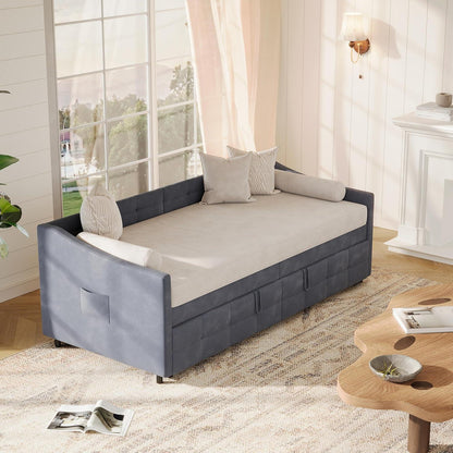 Ausziehbett 180x200 cm – Schlafcouch mit Flanell Grau