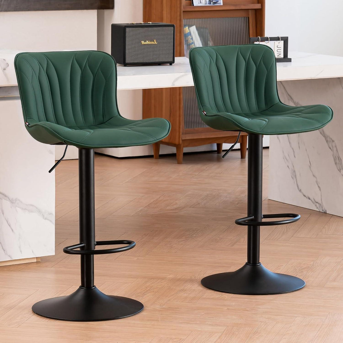 Drehbarer Barhocker 2er Set, Höhenverstellbar, Dunkelgrün