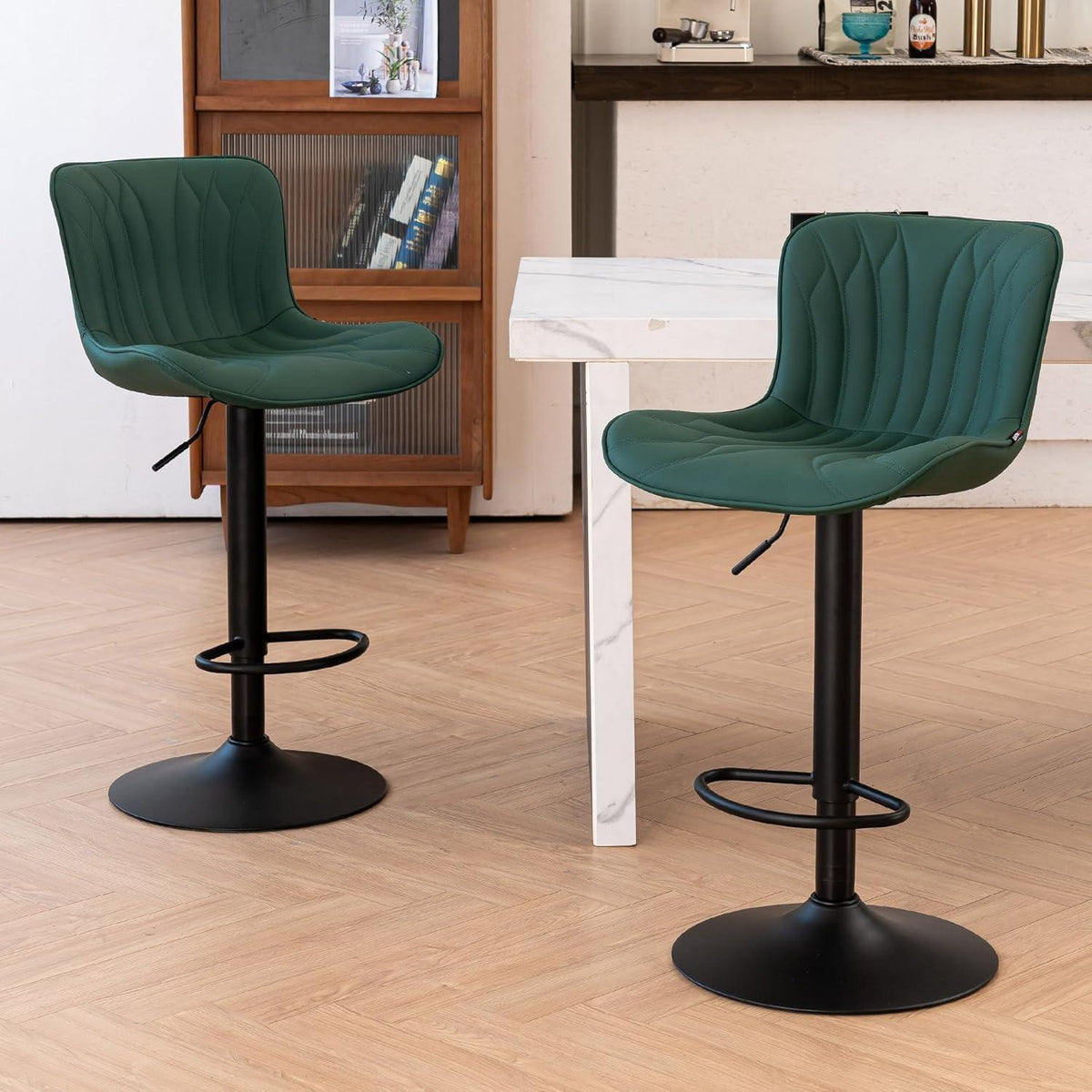 Drehbarer Barhocker 2er Set, Höhenverstellbar, Dunkelgrün