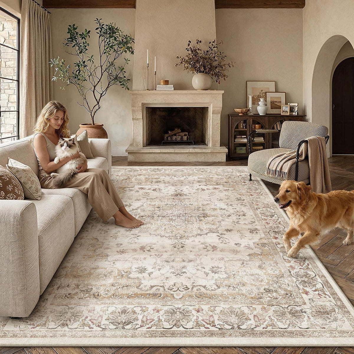 Waschbarer Vintage Teppich 200x300cm Beige Moon