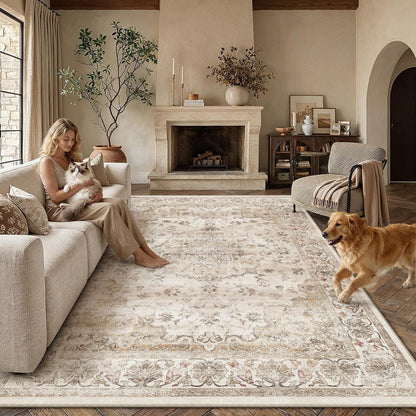 Waschbarer Vintage Teppich 200x300cm Beige Moon
