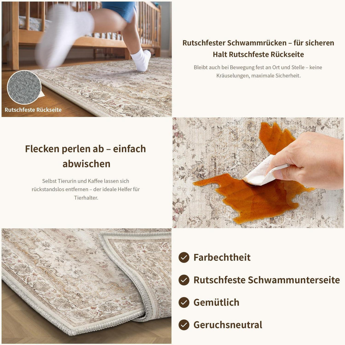 Waschbarer Vintage Teppich 200x300cm Beige Moon