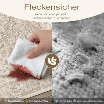 Beiger Wohnteppich 200x300cm – Waschbar & Vintage Kurzflor